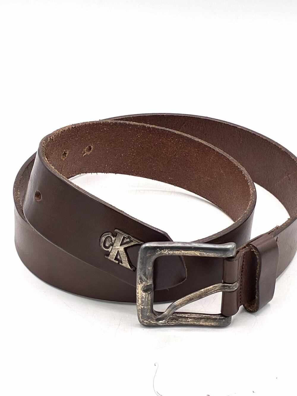 Vintage Calvin Klein cK Jeans Brown Italian Leather Belt Made In Italy 32-36”